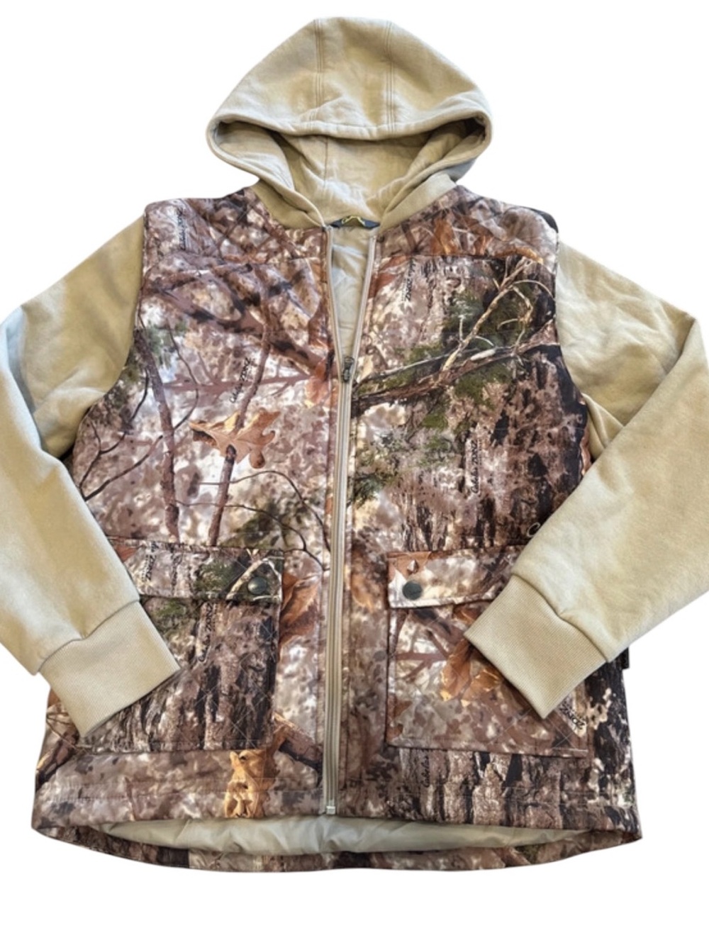 Cabela's Kids Camo Zip Hoodie with Tan Sleeves